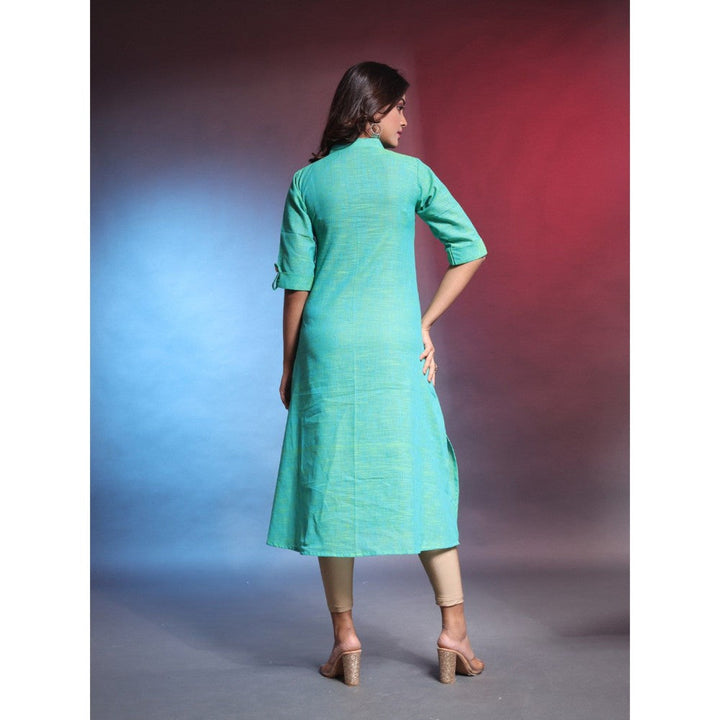 CHARUKRITI Secremanto Green Solid Cotton A-Line Kurta