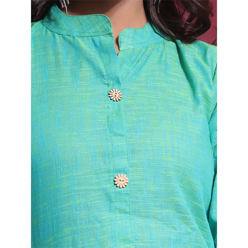 CHARUKRITI Secremanto Green Solid Cotton A-Line Kurta