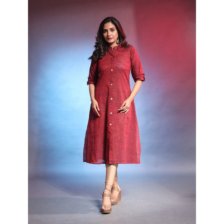 CHARUKRITI Dark Red Solid Cotton A-Line Kurta