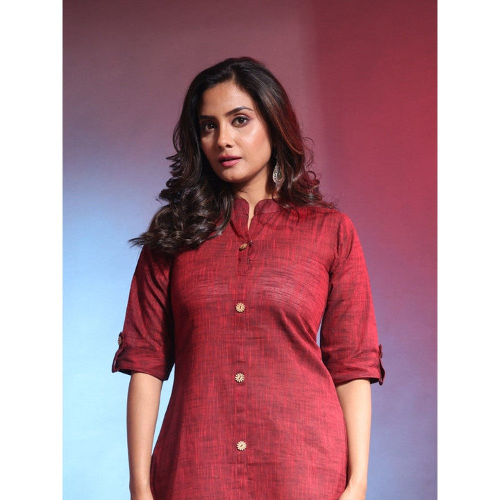 CHARUKRITI Dark Red Solid Cotton A-Line Kurta