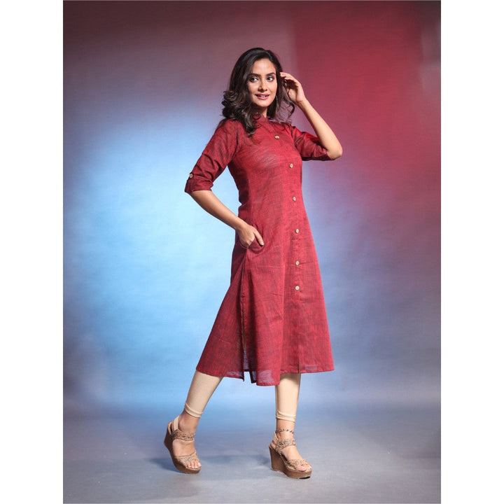 CHARUKRITI Dark Red Solid Cotton A-Line Kurta