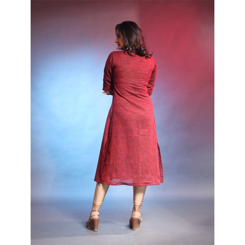 CHARUKRITI Dark Red Solid Cotton A-Line Kurta