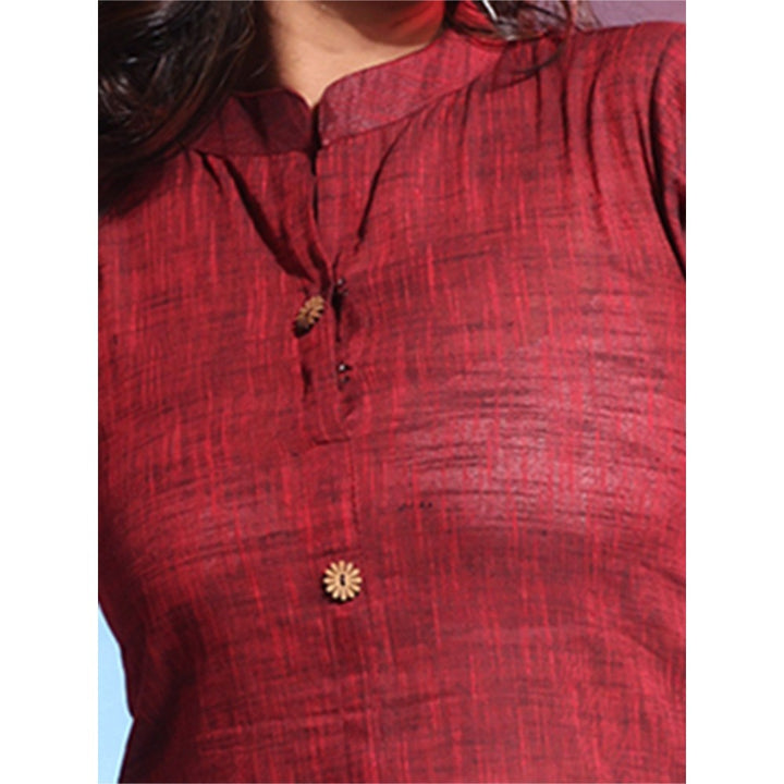 CHARUKRITI Dark Red Solid Cotton A-Line Kurta