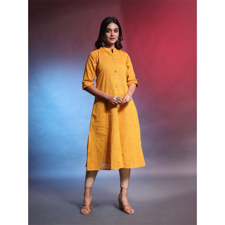 CHARUKRITI Yellow Solid Cotton A-Line Kurta