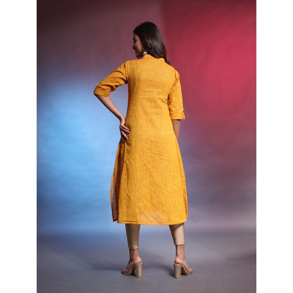 CHARUKRITI Yellow Solid Cotton A-Line Kurta