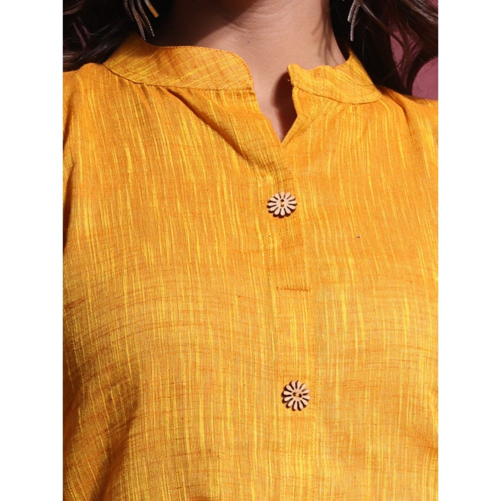 CHARUKRITI Yellow Solid Cotton A-Line Kurta