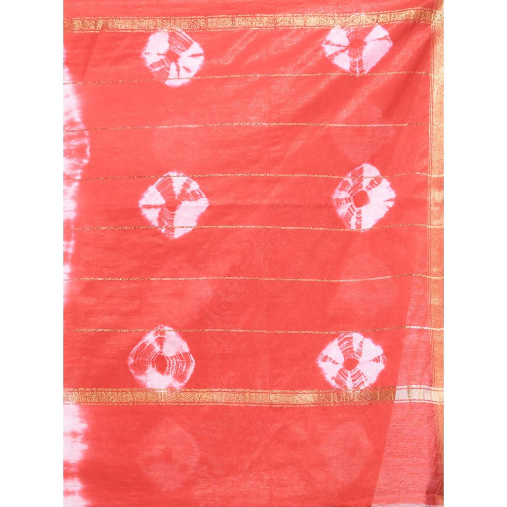 CHARUKRITI Red and White Shibori Printed Silk Saree with Unstitched Blouse