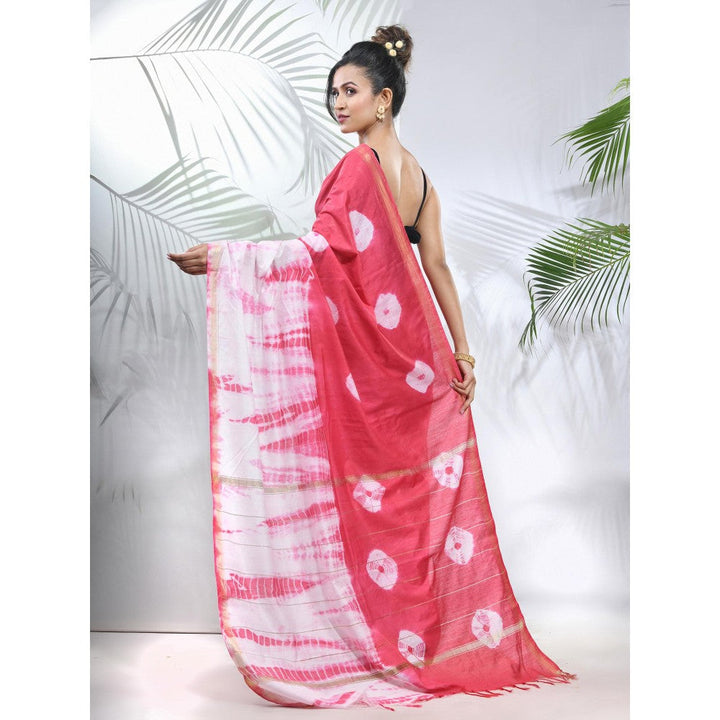 CHARUKRITI Pink and White Shibori Printed Silk Saree with Unstitched Blouse