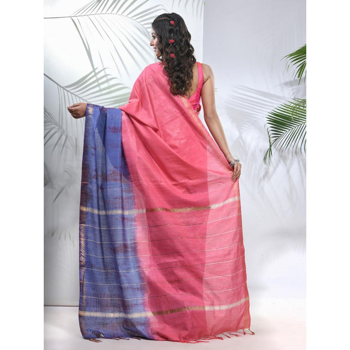 CHARUKRITI Salmon Pink and Aegean Blue Shibori Printed Silk Saree with Unstitched Blouse