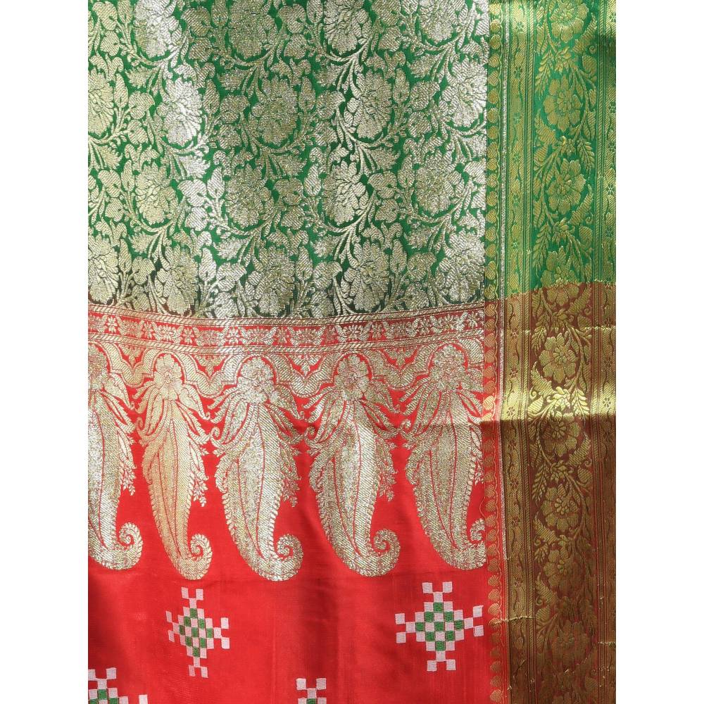 CHARUKRITI Rust Embroidered Motifs Silk Saree with Zari Borders with Unstitched Blouse