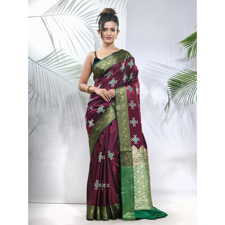 CHARUKRITI Purple Embroidered Motifs Silk Saree with Zari Borders with Unstitched Blouse