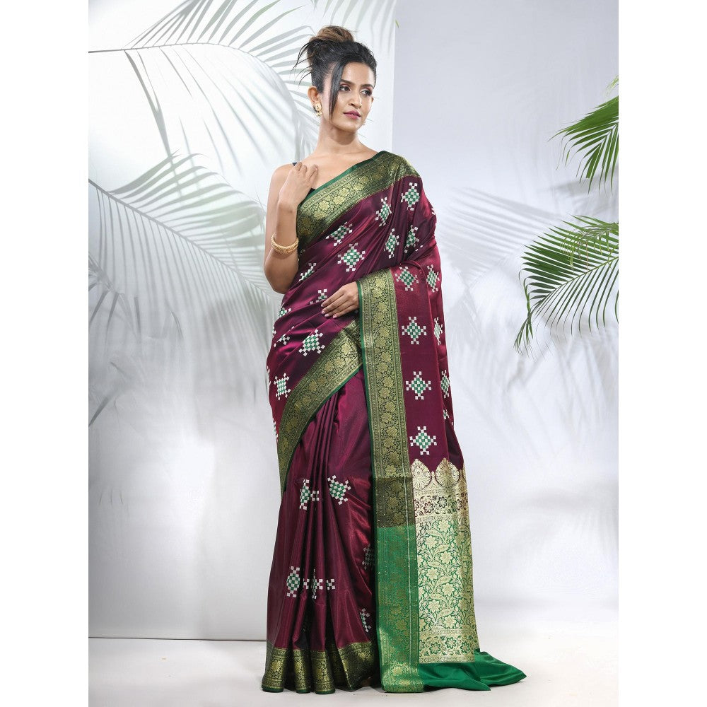 CHARUKRITI Purple Embroidered Motifs Silk Saree with Zari Borders with Unstitched Blouse