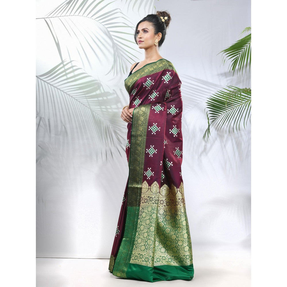 CHARUKRITI Purple Embroidered Motifs Silk Saree with Zari Borders with Unstitched Blouse