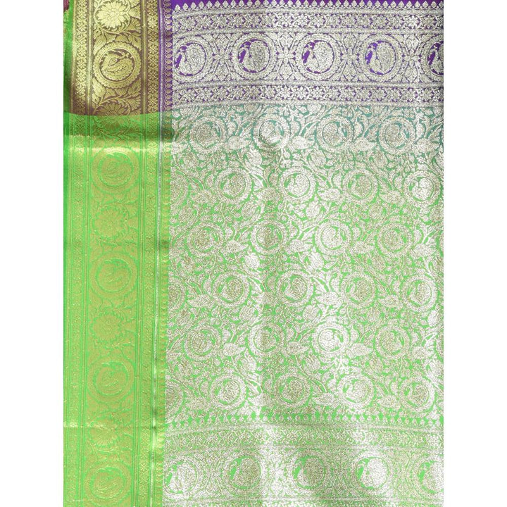 CHARUKRITI Violet Embroidered Motifs Silk Saree with Zari Borders with Unstitched Blouse