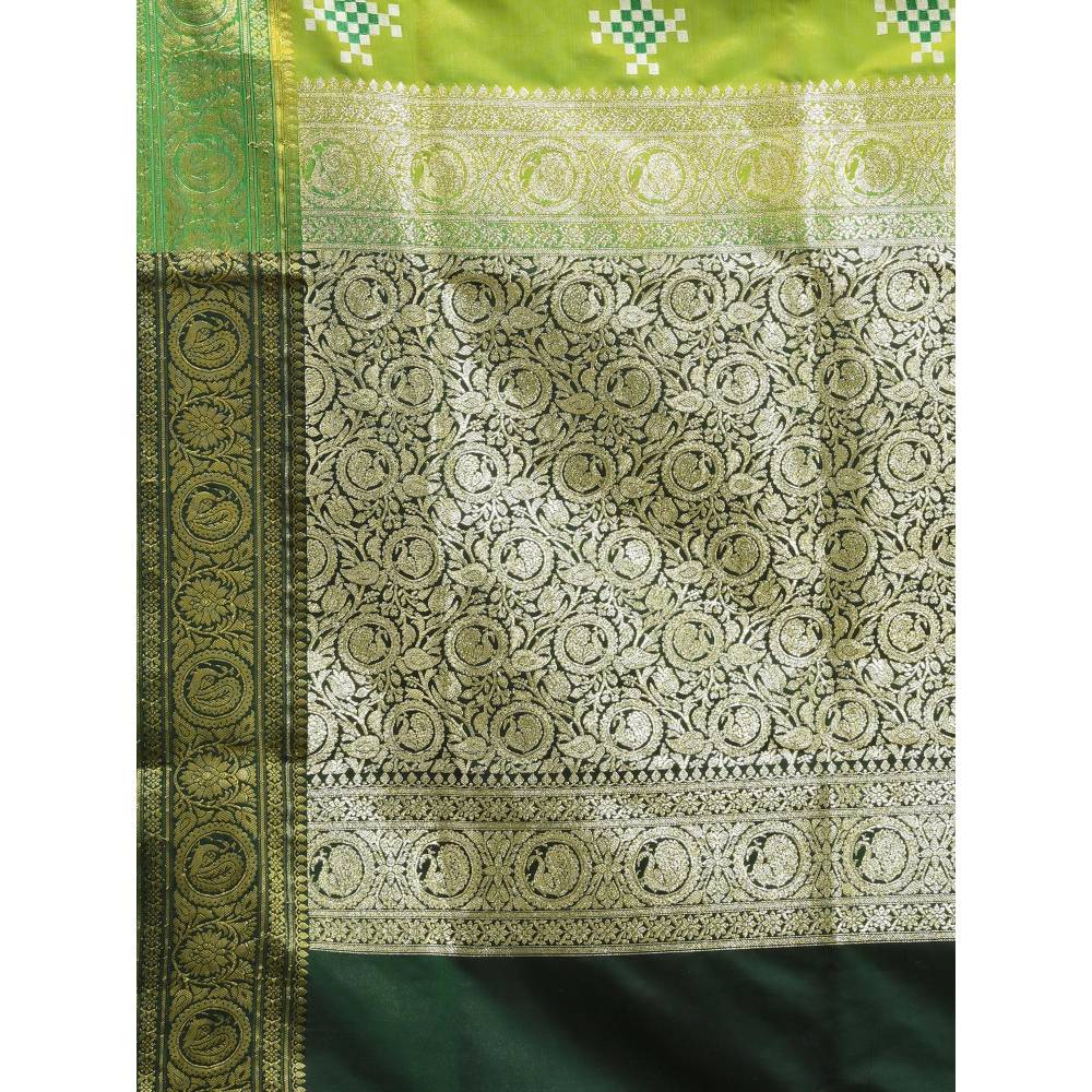 CHARUKRITI Parrot Green Embroidered Motifs Silk Saree with Zari Borders with Unstitched Blouse