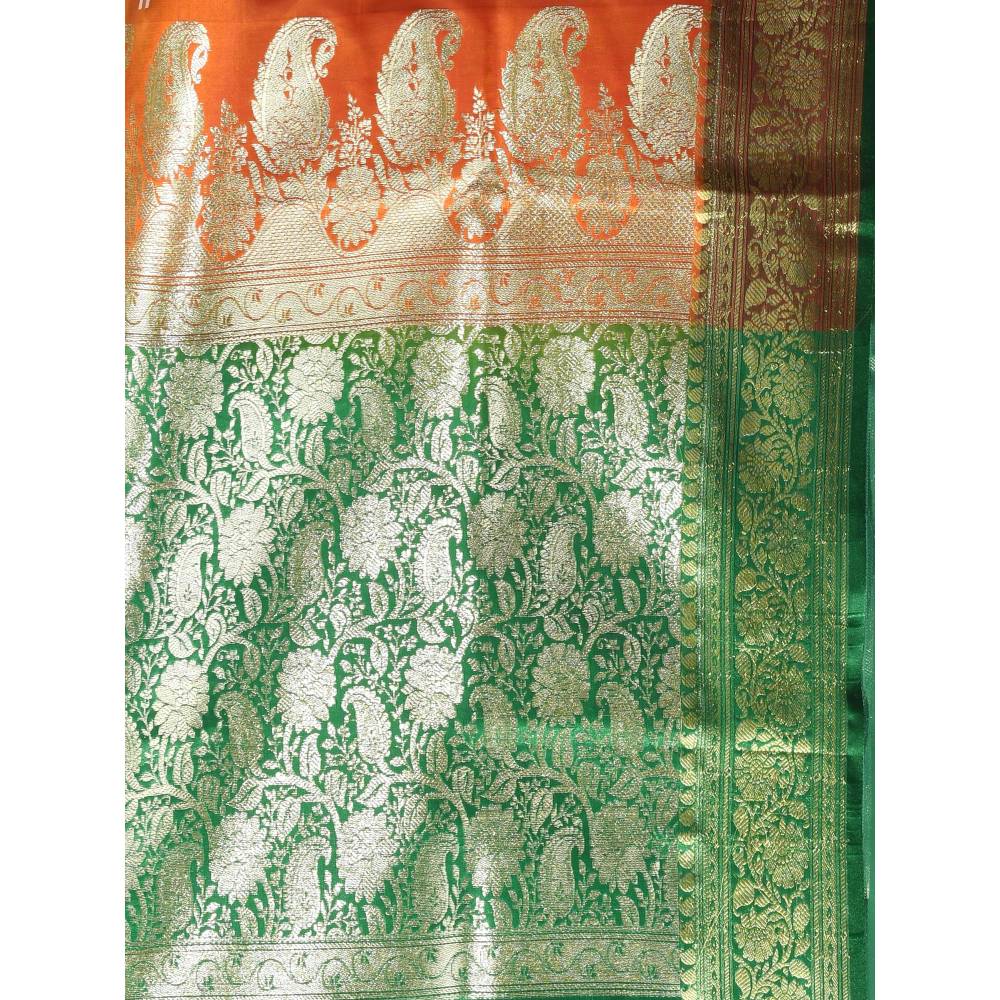 CHARUKRITI Orange Embroidered Motifs Silk Saree with Zari Borders with Unstitched Blouse