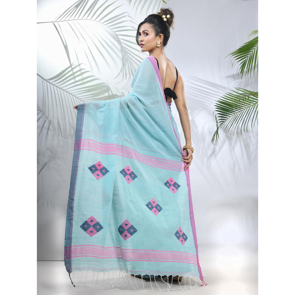 CHARUKRITI Sea Green Cotton Saree with Stripes Pattern with Unstitched Blouse