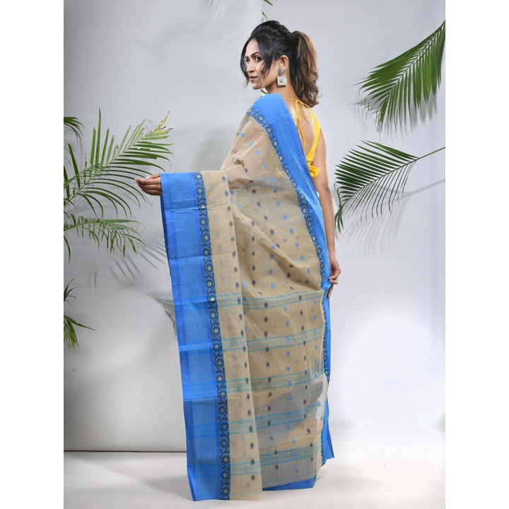 CHARUKRITI Ecru Pure Cotton Tant Woven Designs Saree Woven Designs without Blouse