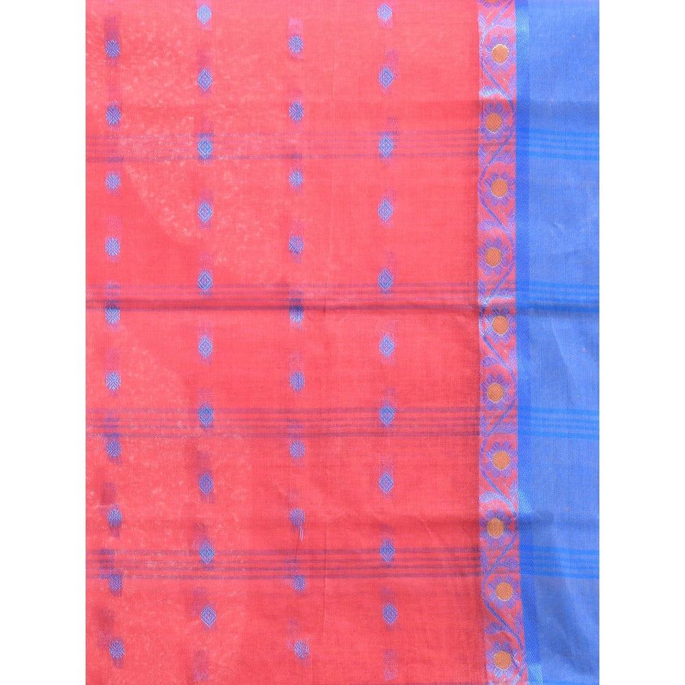 CHARUKRITI Crimson Red Pure Cotton Tant Woven Designs Saree without Blouse