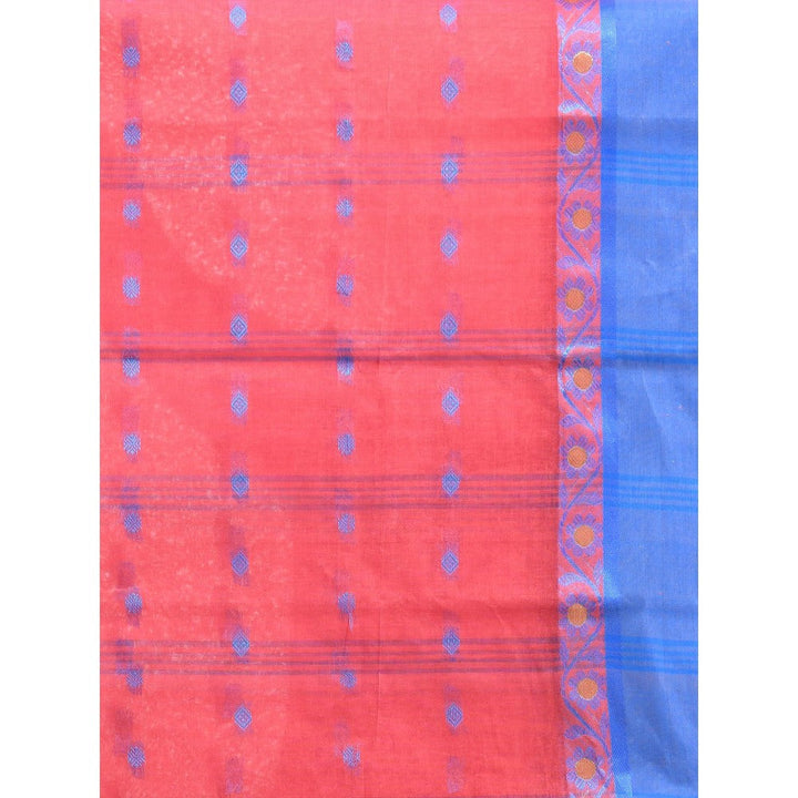 CHARUKRITI Crimson Red Pure Cotton Tant Woven Designs Saree without Blouse