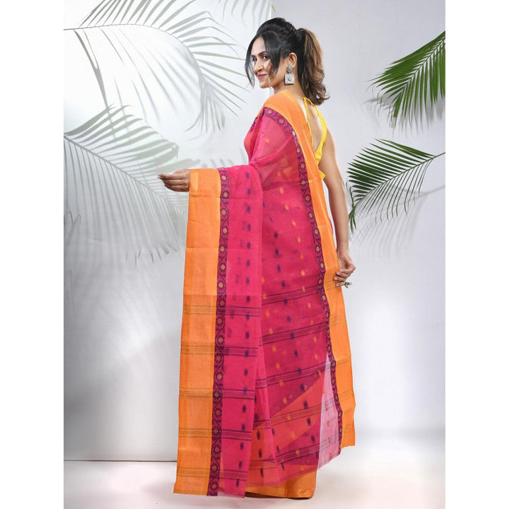 CHARUKRITI Fuchsia Pure Cotton Tant Woven Designs Saree without Blouse