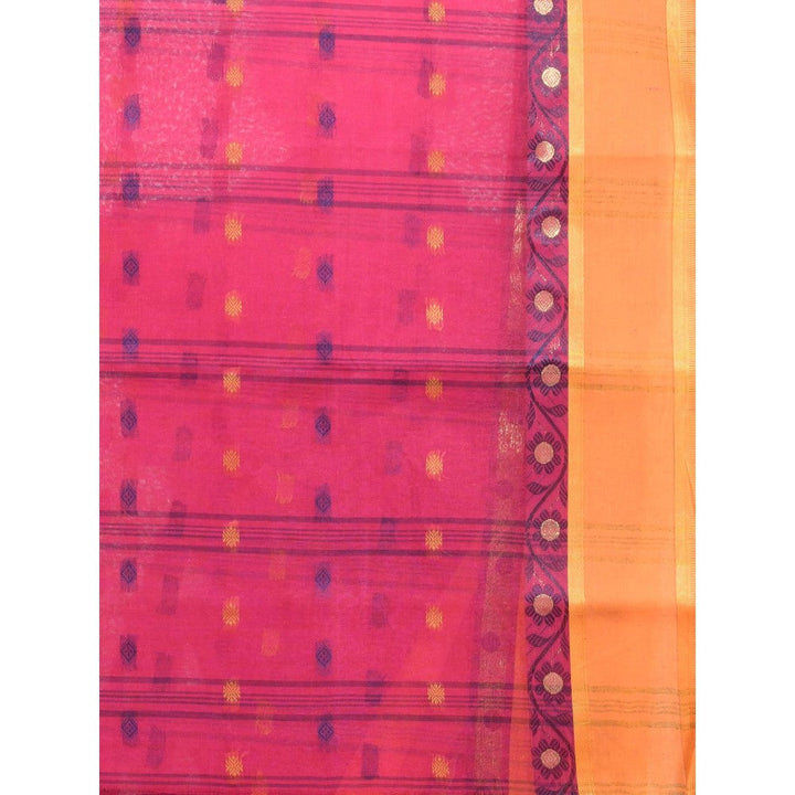 CHARUKRITI Fuchsia Pure Cotton Tant Woven Designs Saree without Blouse