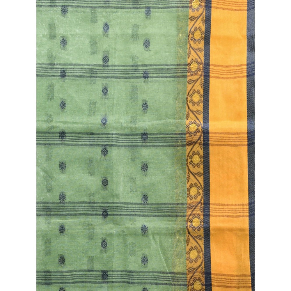 CHARUKRITI Pista Green Pure Cotton Tant Woven Designs Saree without Blouse