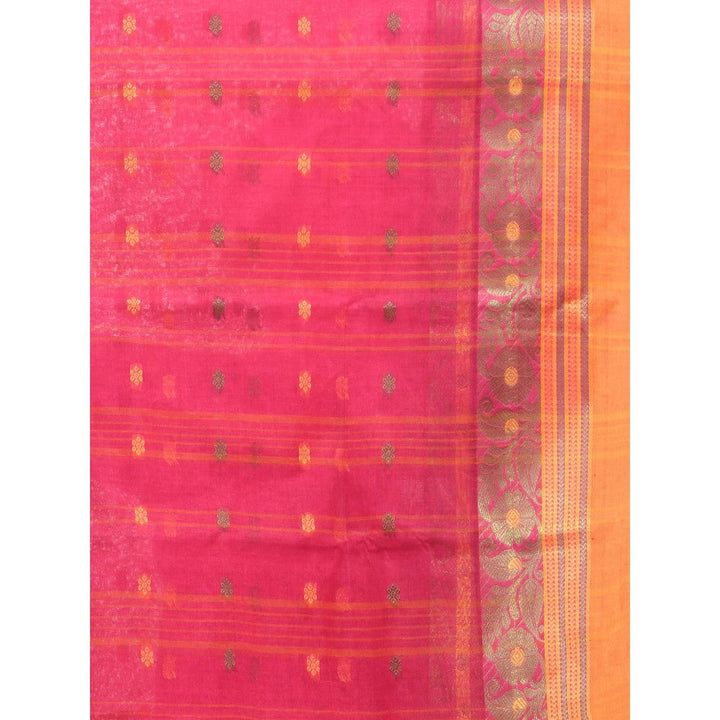 CHARUKRITI Fuchsia Pure Cotton Tant Woven Designs Saree without Blouse