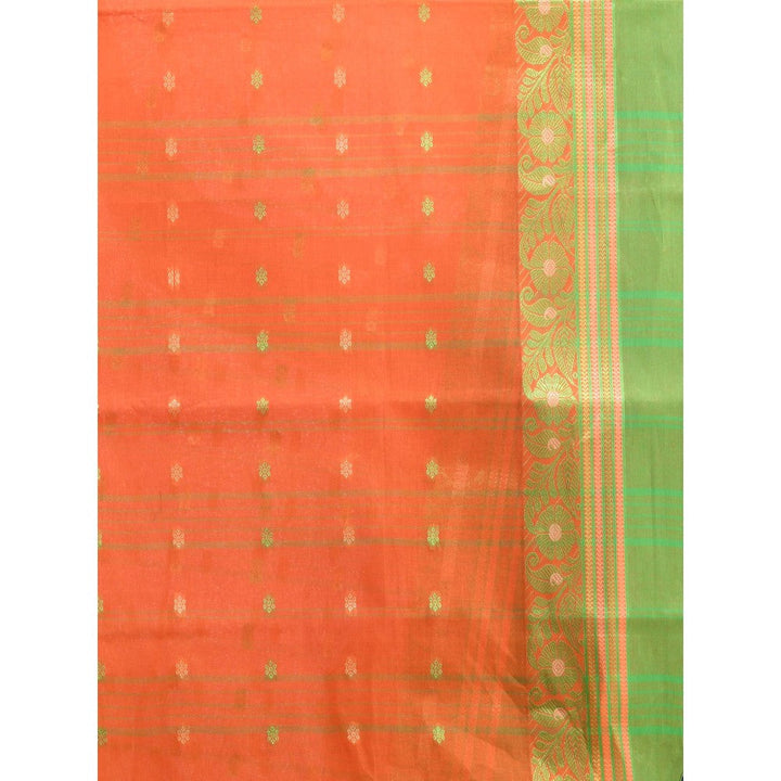 CHARUKRITI Orange Pure Cotton Tant Woven Designs Saree without Blouse