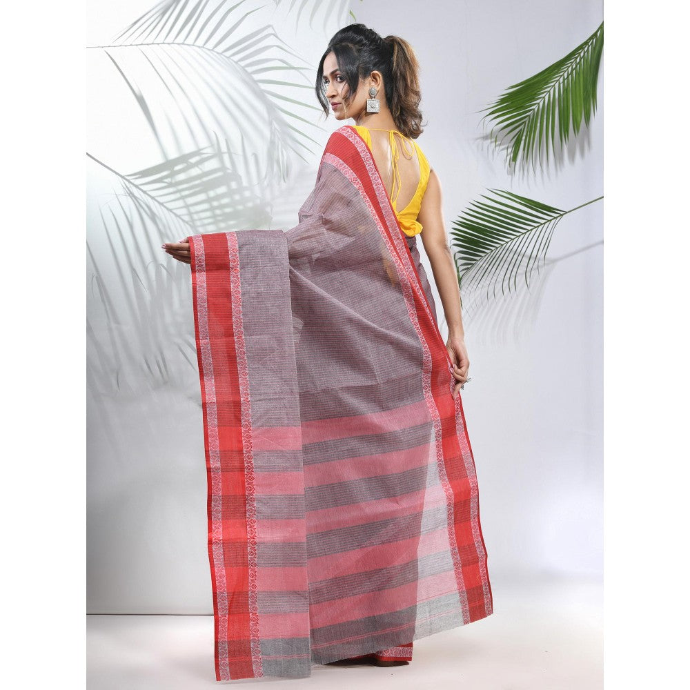 CHARUKRITI Grey Pure Cotton Tant Woven Designs Saree without Blouse