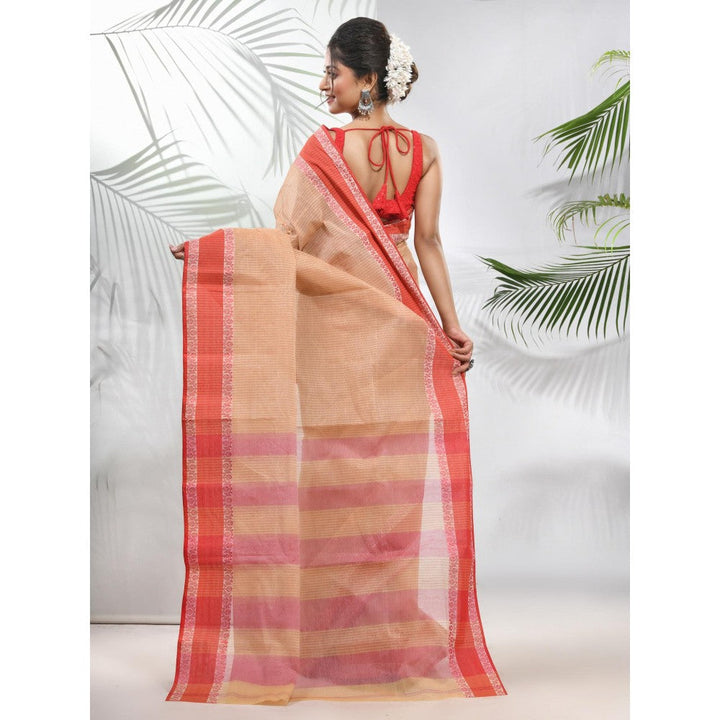 CHARUKRITI Beige Pure Cotton Tant Woven Designs Saree without Blouse