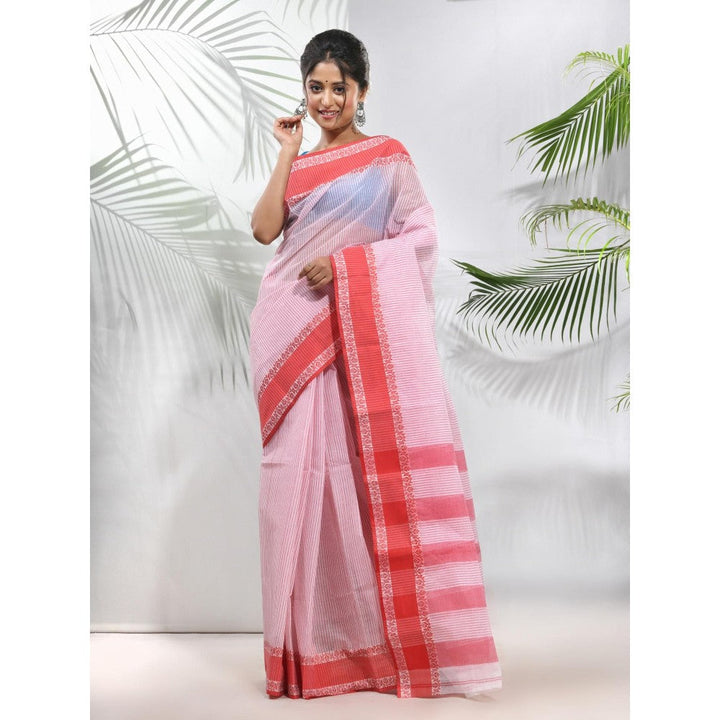 CHARUKRITI White Pure Cotton Tant Woven Designs Saree without Blouse