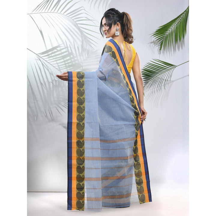 CHARUKRITI Blue Pure Cotton Tant Woven Designs Saree without Blouse