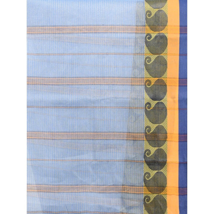 CHARUKRITI Blue Pure Cotton Tant Woven Designs Saree without Blouse