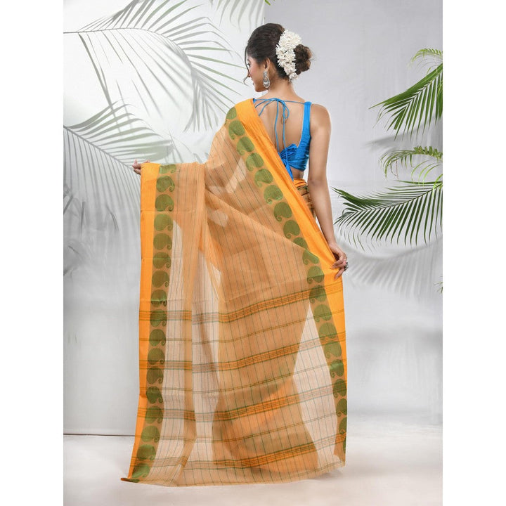 CHARUKRITI Beige Pure Cotton Tant Woven Designs Saree without Blouse