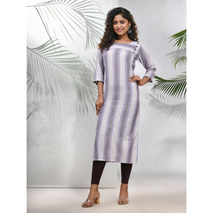 CHARUKRITI Grey Stripe Printed Cotton Kurta