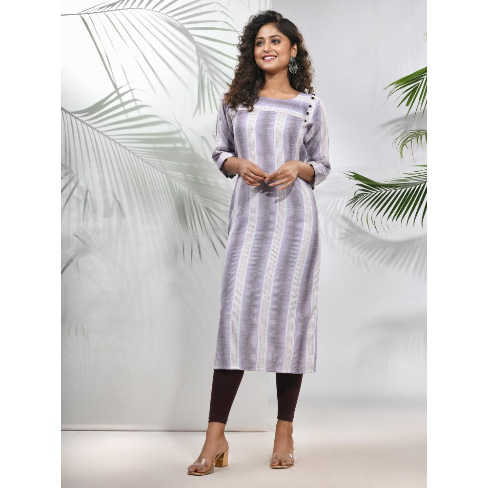 CHARUKRITI Grey Stripe Printed Cotton Kurta