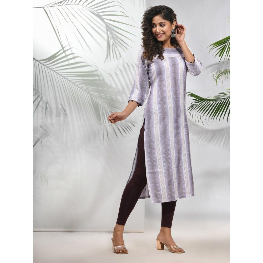 CHARUKRITI Grey Stripe Printed Cotton Kurta