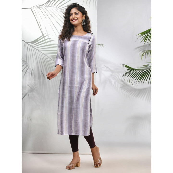 CHARUKRITI Grey Stripe Printed Cotton Kurta