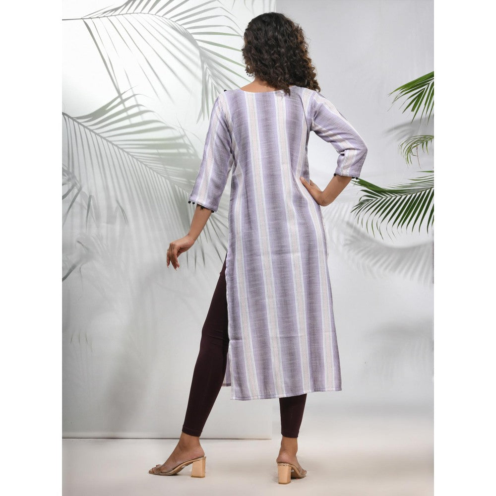 CHARUKRITI Grey Stripe Printed Cotton Kurta