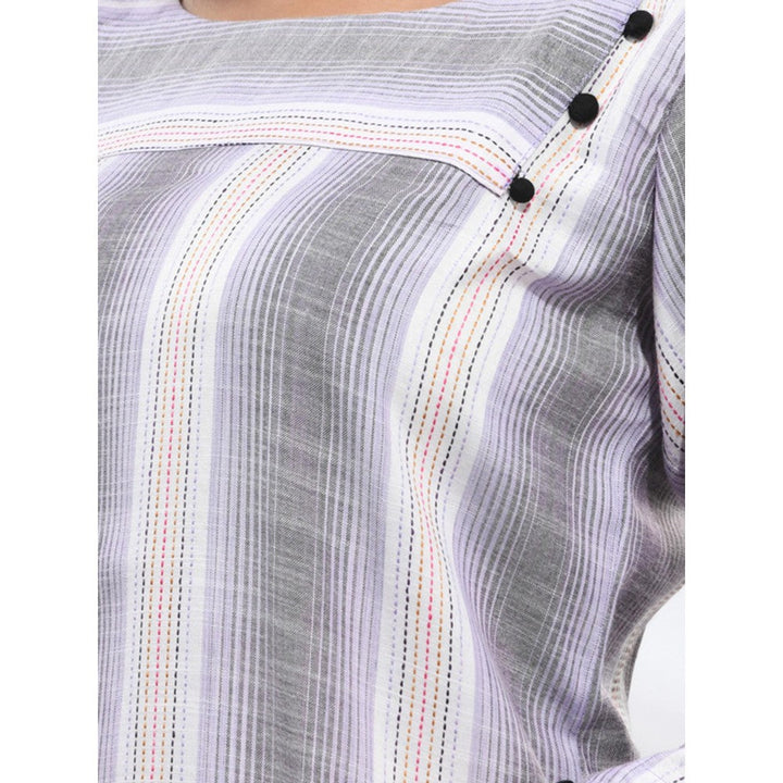 CHARUKRITI Grey Stripe Printed Cotton Kurta