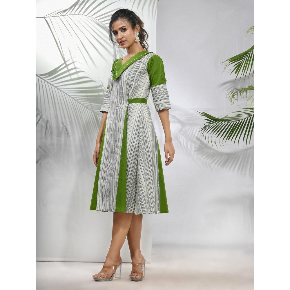 CHARUKRITI White Cotton Ethnic Dress with Panelled Detailing