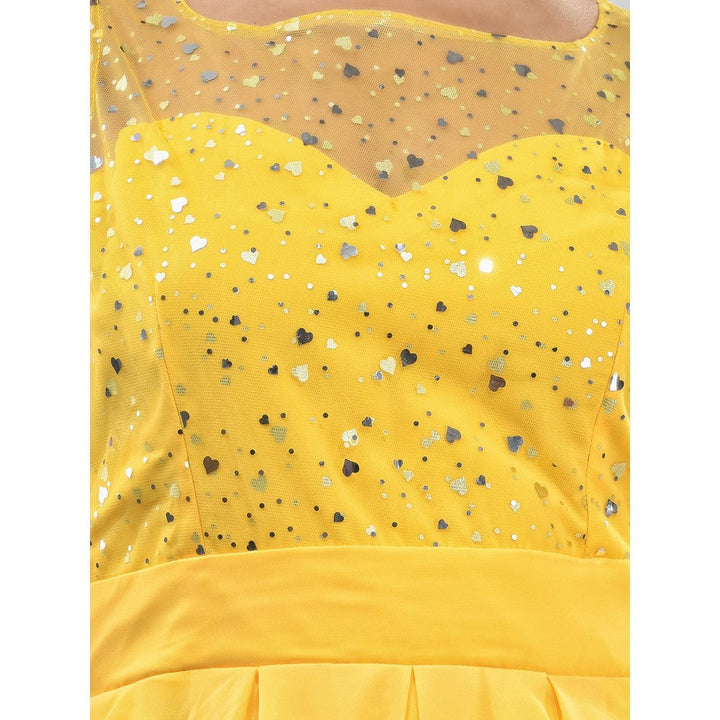 CHARUKRITI Bright Yellow Georgette Gown with Bow