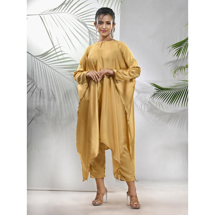 CHARUKRITI Mustard Solid Kaftan & Straight Pant with Sequins (Set of 2)