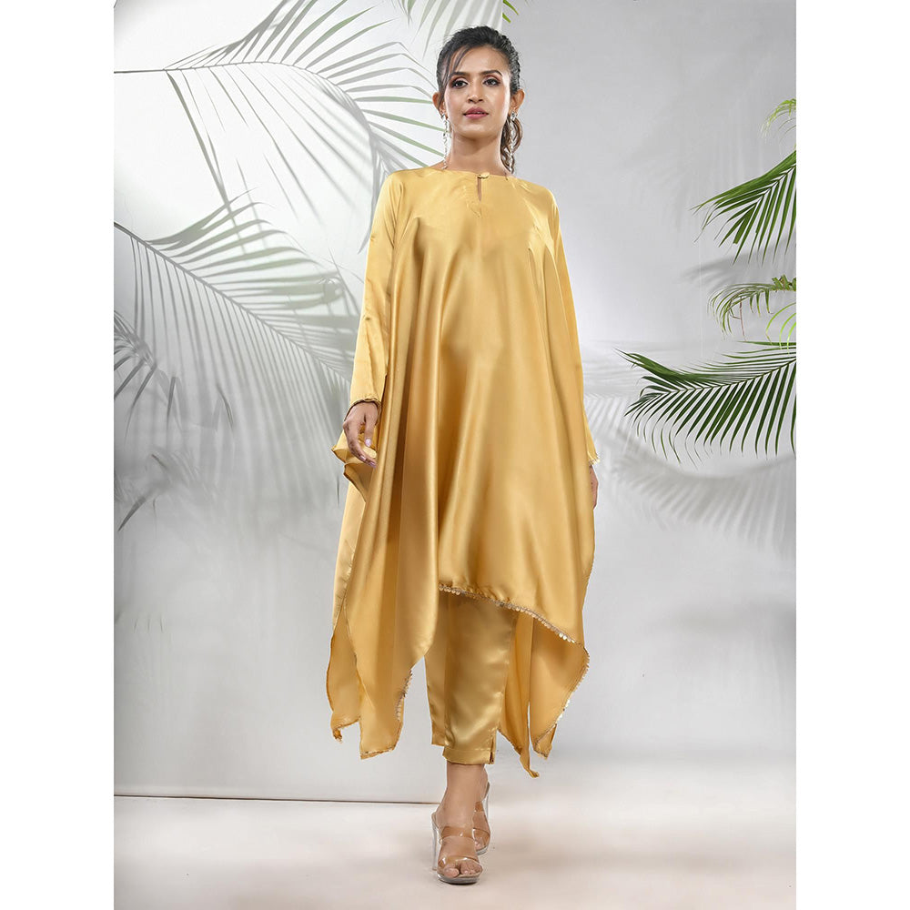 CHARUKRITI Mustard Solid Kaftan & Straight Pant with Sequins (Set of 2)