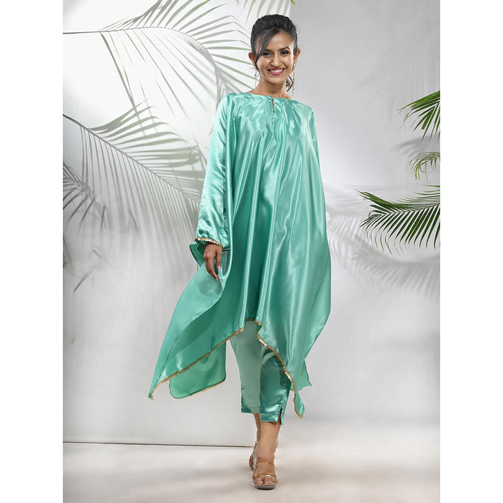 CHARUKRITI Mint Green Solid Kaftan & Straight Pant with Sequins (Set of 2)