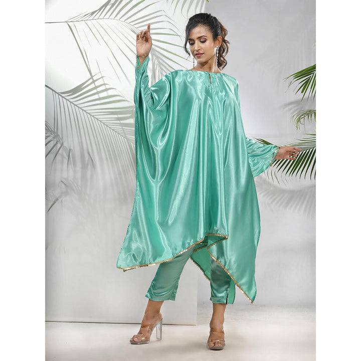 CHARUKRITI Mint Green Solid Kaftan & Straight Pant with Sequins (Set of 2)