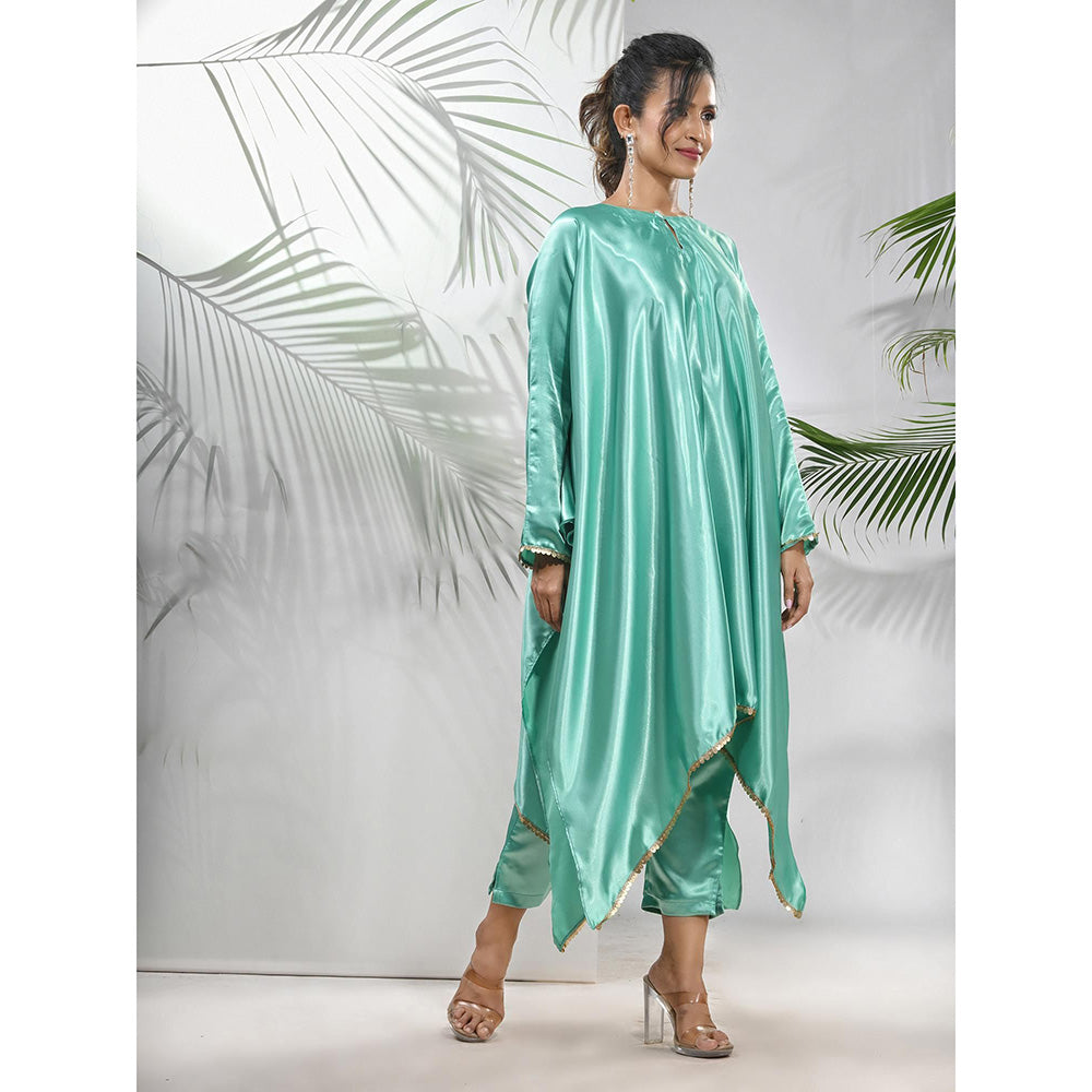 CHARUKRITI Mint Green Solid Kaftan & Straight Pant with Sequins (Set of 2)