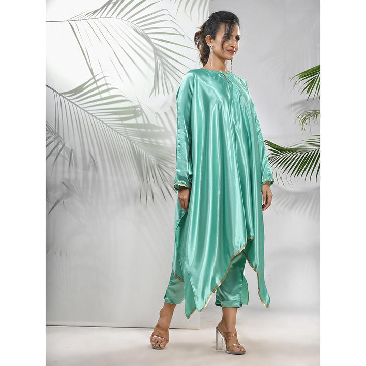 CHARUKRITI Mint Green Solid Kaftan & Straight Pant with Sequins (Set of 2)