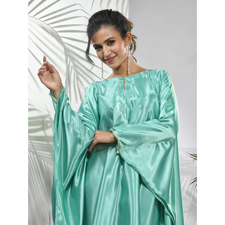 CHARUKRITI Mint Green Solid Kaftan & Straight Pant with Sequins (Set of 2)